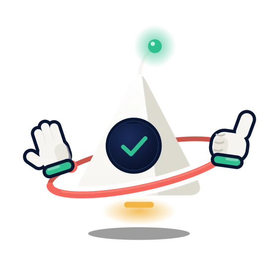 Nex holding up a green check